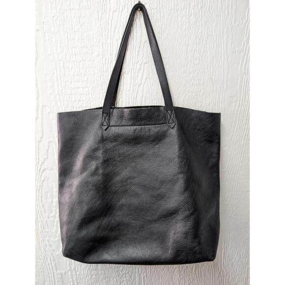 Madewell Transport Tote Black Pebbled Leather Bag Open Top Classic Soft Career - Picture 3 of 7